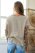 Ribbed Thermal Stripe Drop Shoulder Exposed Seam Patchwork Long Sleeve Top
